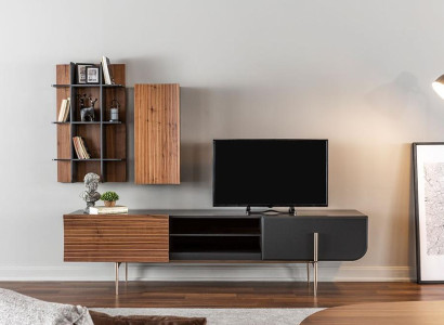 TV cabinet lowboard tv stand shelves sideboard wood modern brown living room