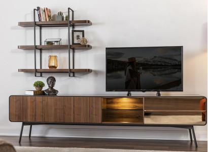 TV cabinet lowboard tv stand shelves sideboard living room wood brown modern