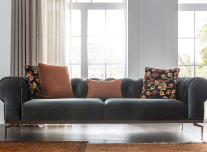 Modern Chesterfield Three Seater Sofa 3 Seater Fabric Sofa Sofas Blue Fabric Couch