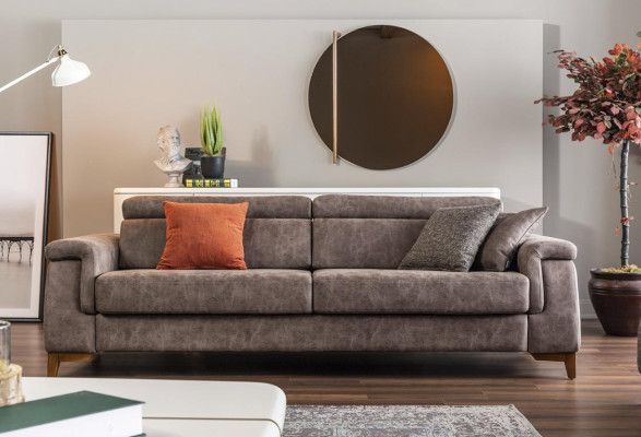 Three Seater Sofa 3 Seater Fabric Sofa Sofas Gray Fabric with Bed function