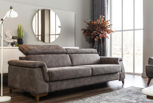 Three Seater Sofa 3 Seater Fabric Sofa Sofas Gray Fabric with Bed function