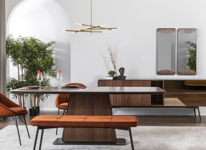 Dinette Dining set Dining room Dining table Chairs Stool 8pcs Brown Orange