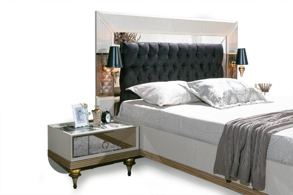 Bedroom Set Bed 2x Bedside tables Textile Wardrobe Modern 4-piece.