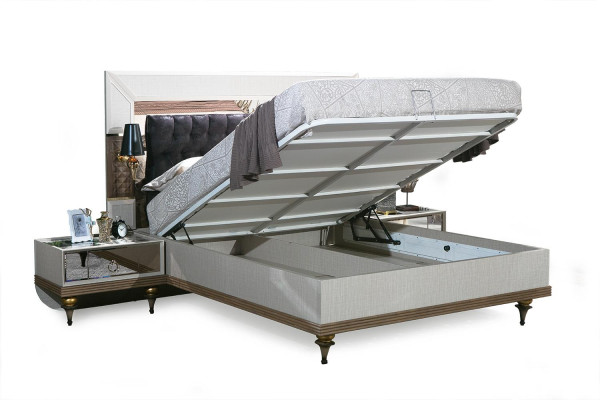 Bedroom Set Bed 2x Bedside tables Textile Wardrobe Modern 4-piece.