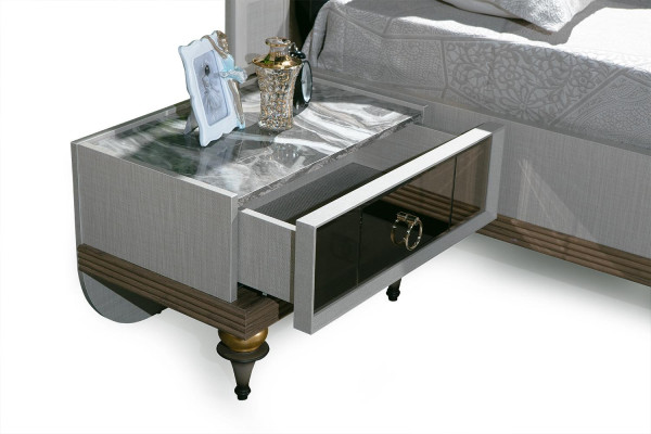 Bedroom Set Bed 2x Bedside tables Textile Wardrobe Modern 4-piece.