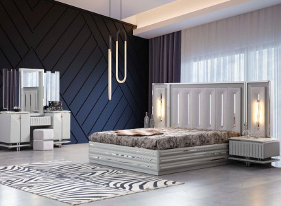 Luxury bedroom set 4 pieces. Bed + 2x Bedside table Chest of drawers Modern Design Beds