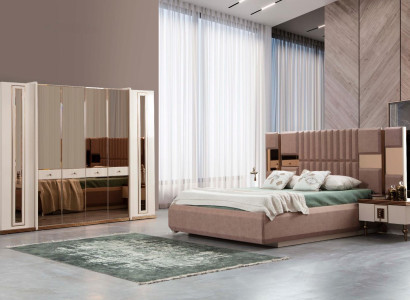 Bedroom Complete Set 4-piece Bed 2x Bedside tables Wardrobe Beds