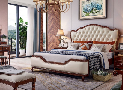 Bed 2x Bedside tables Dressing table Stool Bedroom Luxury Wood 6-piece set