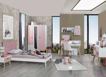 Youth Children Room Girls Modern Wardrobe Bedroom Chest of drawers Table 5pcs.