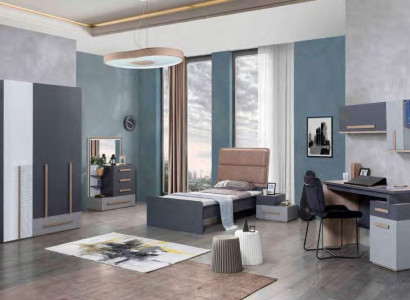 Youth Room Bed Wardrobe Chest of drawers Desk Wardrobe 5 piece set