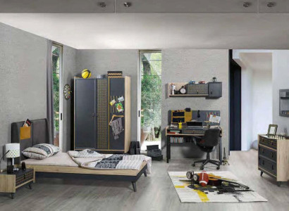 Youth Children Room Bedside table Wardrobe Modern Bedroom Chest of drawers Table 5pcs.
