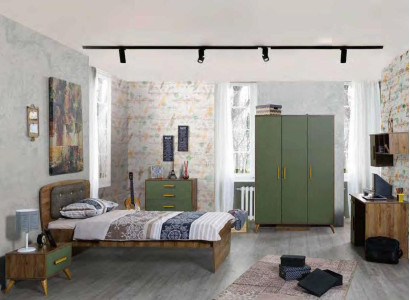 Youth room Childrens room Complete single bed Wardrobe Chest of drawers Design 5pcs