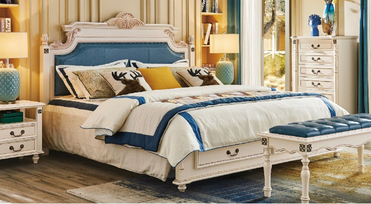 Bed Upholstery Design Luxury Double Hotel Beds Bedroom Baroque Wood Furniture new