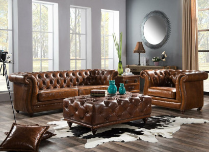 Vintage Chesterfield Sofa set Couch Upholstery Sofa Leather 3+1 Seater Set 2pcs.