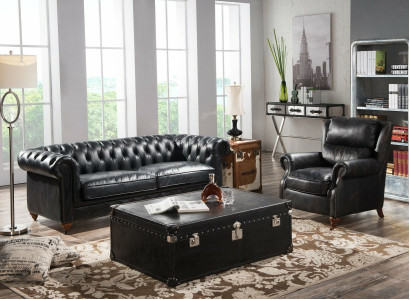 Luxury Chesterfield Sofa set 3+1 Seat Coffee table 4-piece Set Sofa Leather