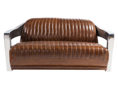 Genuine leather sofa leather design sofa 3-seater vintage couch aluminum metal