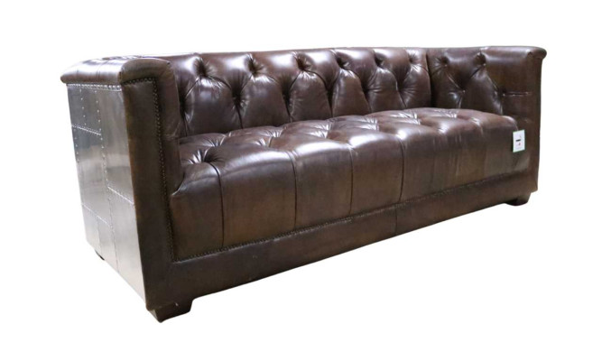 Sofa 3 Seater Chesterfield 3-Seater Vintage Brown Shabby Leather Sofa