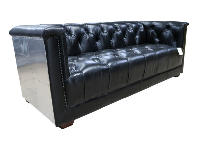 Sofa Chesterfield 3-Seater Vintage Aviator Airplane Genuine leather Aluminum Sofas