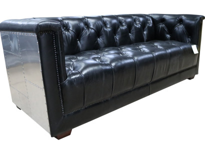 Sofa Chesterfield 3-Seater Vintage Aviator Airplane Genuine leather Aluminum Sofas