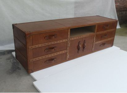 Vintage Chest of drawers Sideboard Leather TV Lowboard Chest Old Look Style Suitcase Table