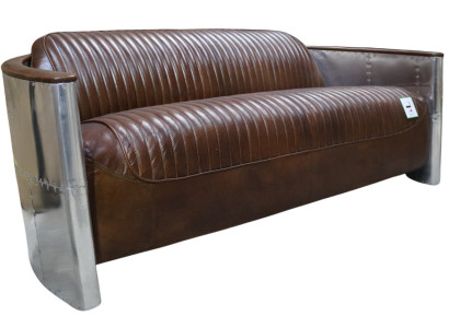 Genuine leather sofa leather designs sofa 3-seater vintage couch aluminum aircraft metal