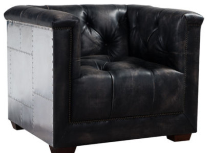 Armchair Black Genuine leather leather armchair aircraft design aviator armchair