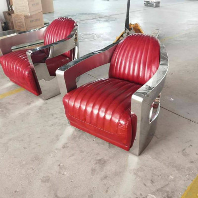 Aircraft Vintage Leather Chair Red Genuine leather Retro Armchair Design Club Chair