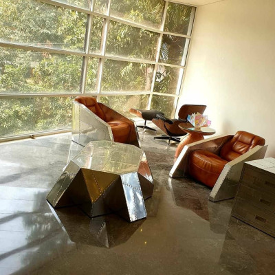 Club Armchair Aviator Style Lounge Design Chrome Art Deco Leather Cocktail