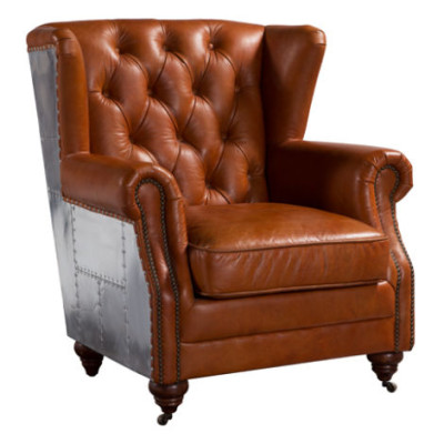 Wing chair Genuine leather Vintage Cigar wing chair TV chair Leather chair