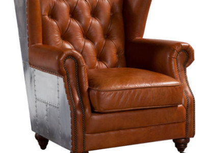 Wing chair Genuine leather Vintage Cigar wing chair TV chair Leather chair