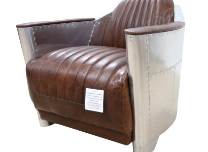 Club Armchair in Aviator Style Lounge Design Chrome Art Deco Leather Cocktail