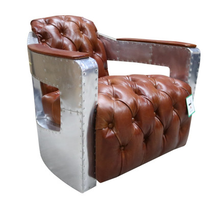 Chesterfield Armchair Button Closed Sitting Shabby Vintage Tan Genuine