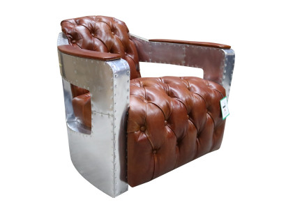 Chesterfield Armchair Button Closed Sitting Shabby Vintage Tan Genuine