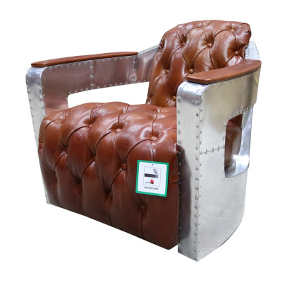 Chesterfield Armchair Button Closed Sitting Shabby Vintage Tan Genuine