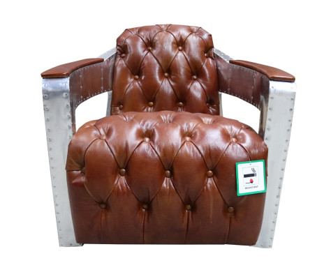 Chesterfield Armchair Button Closed Sitting Shabby Vintage Tan Genuine