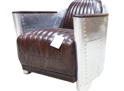 Genuine leather design vintage chrome chair design armchair aircraft aviator leather