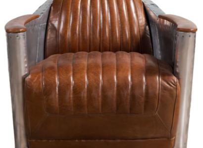 Armchair Genuine leather Couch Sofa club Lounge Retro Aviator Vintage Aluminum Airplane