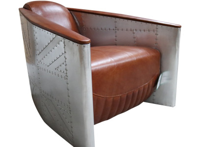 Sofa Armchair Genuine leather Couch club Lounge Aviator Vintage Aluminum Airplane Retro