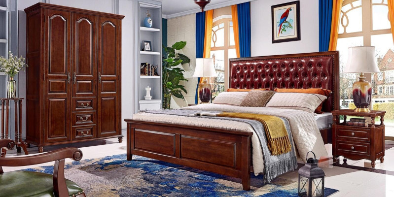 Bed 2x Bedside tables Wardrobe Bedroom Furniture Design 4pcs.