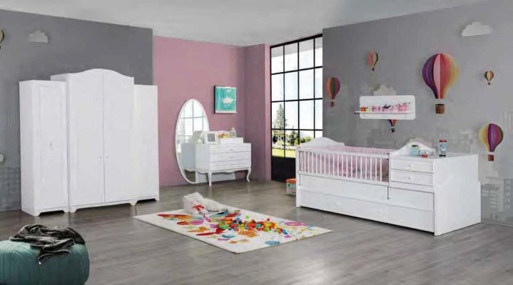 Childrens bed Wardrobe Youth room Childrens room Furniture Wood 3-piece set