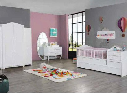 Childrens bed Wardrobe Youth room Childrens room Furniture Wood 3-piece set