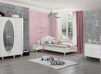 Furniture Youth Room Set Bed Wardrobe Bedside table Chest of drawers with Mirror 4pcs