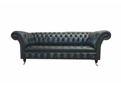 Classic r 3 Seat Couch Upholstery Seat Chesterfield Textile Leather Blue