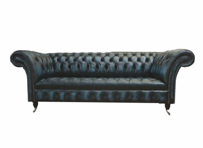 Classic r 3 Seat Couch Upholstery Seat Chesterfield Textile Leather Blue
