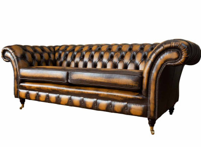 Brown Sofa 3 Seater Couch design Chesterfield Upholstery Seat Leather new