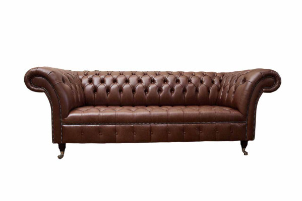 Chesterfield Sofa Three Seater Vintage Couches big xxl Brown Textile Leather