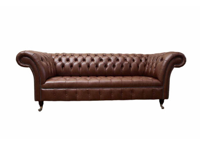 Chesterfield Sofa Three Seater Vintage Couches big xxl Brown Textile Leather