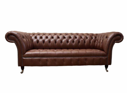 Chesterfield Sofa Three Seater Vintage Couches big xxl Brown Textile Leather