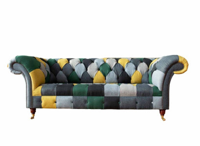 Classic Design Chesterfield Fabric Sofa 3 Seater Seat Couches Sofas Upholstery