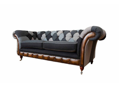 Design Upholstery Sofa 3 Seater Couch Luxury Classic Textile Chesterfield